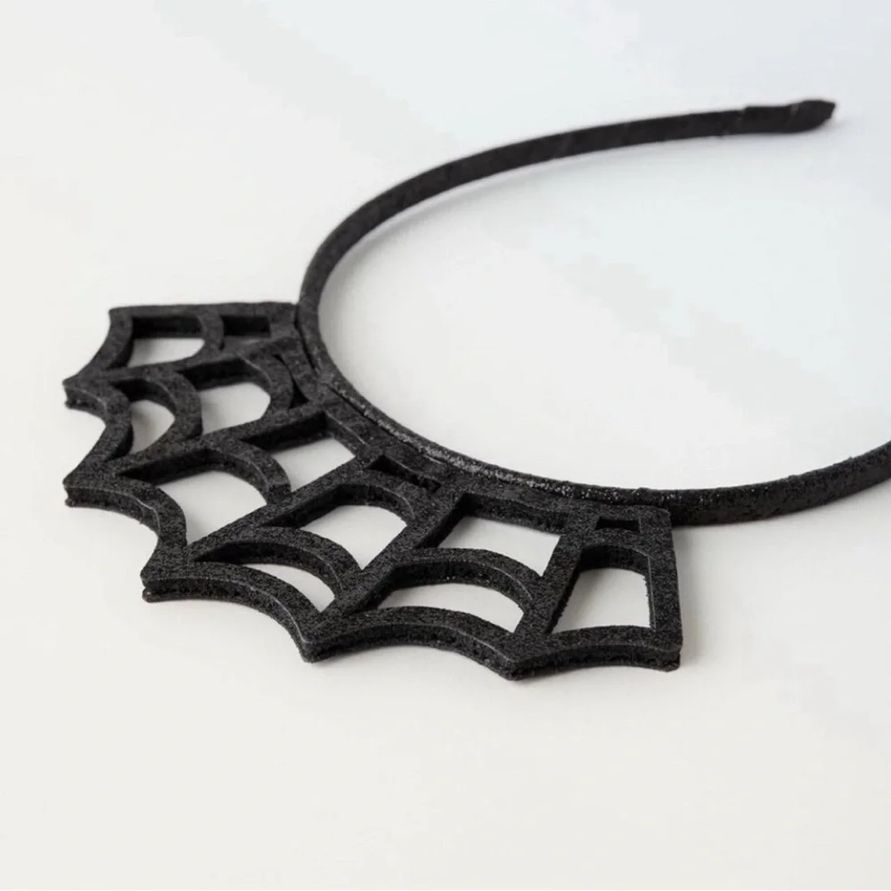 NWT Zara girls kids Black glitter spider web Crown Headband Halloween costume